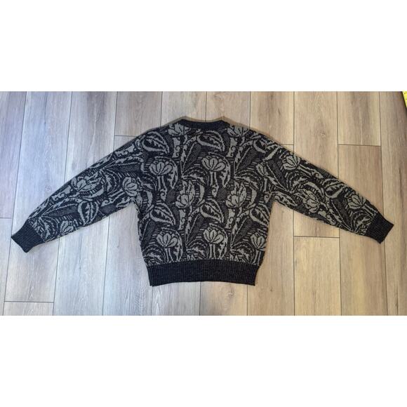 Vintage 80s Grandpacore Knit Sweater Brown Floral Medium London Fog USA Unisex - Picture 4 of 11